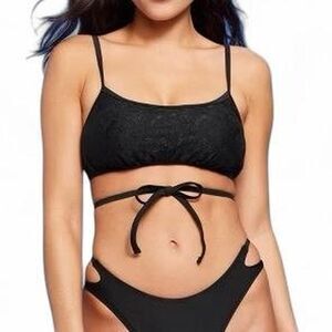 Wild Fable Size S Black Bikini Swim Top – Strappy Tie Front